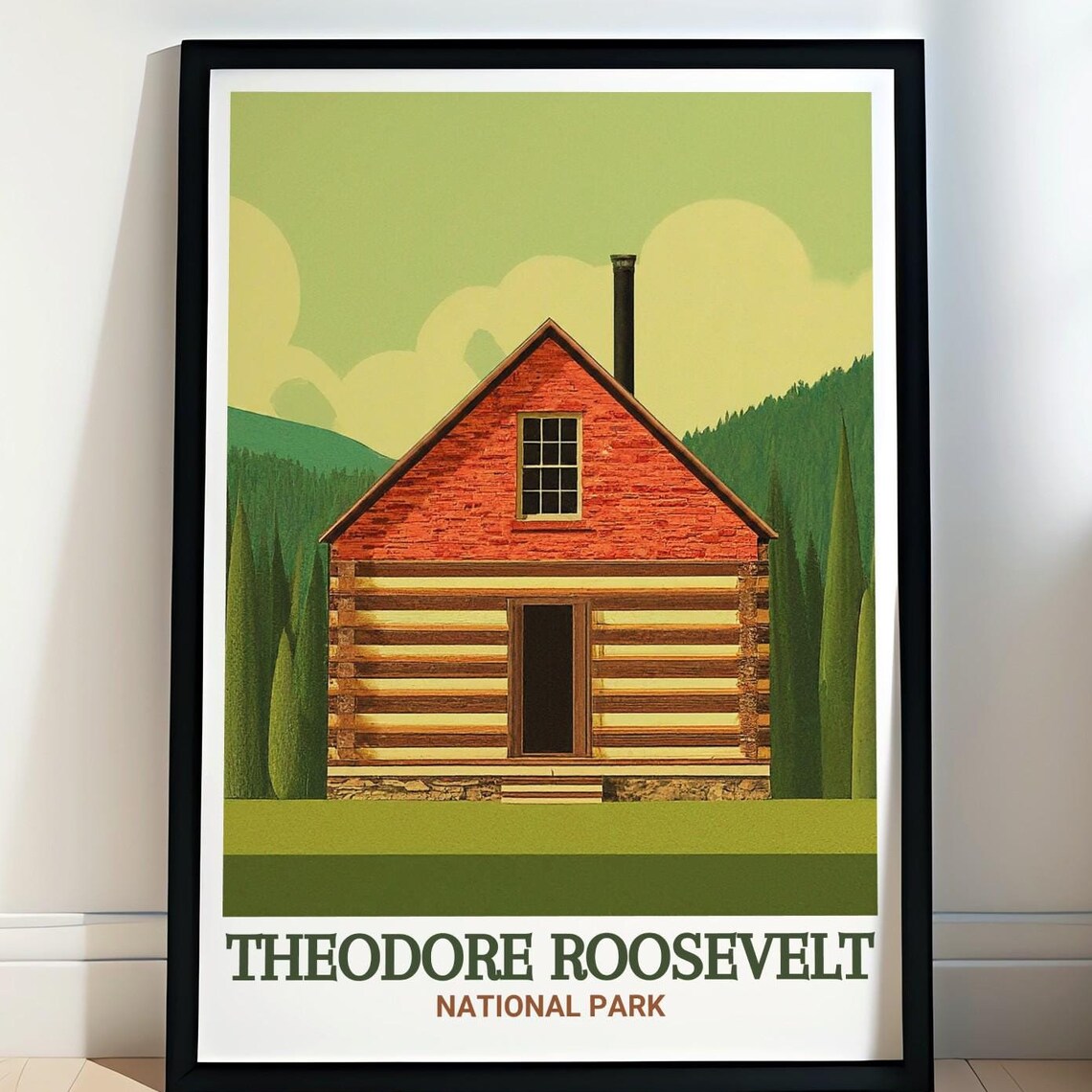 Theodore Roosevelt National Park Rustic Log Cabin Travel Poster