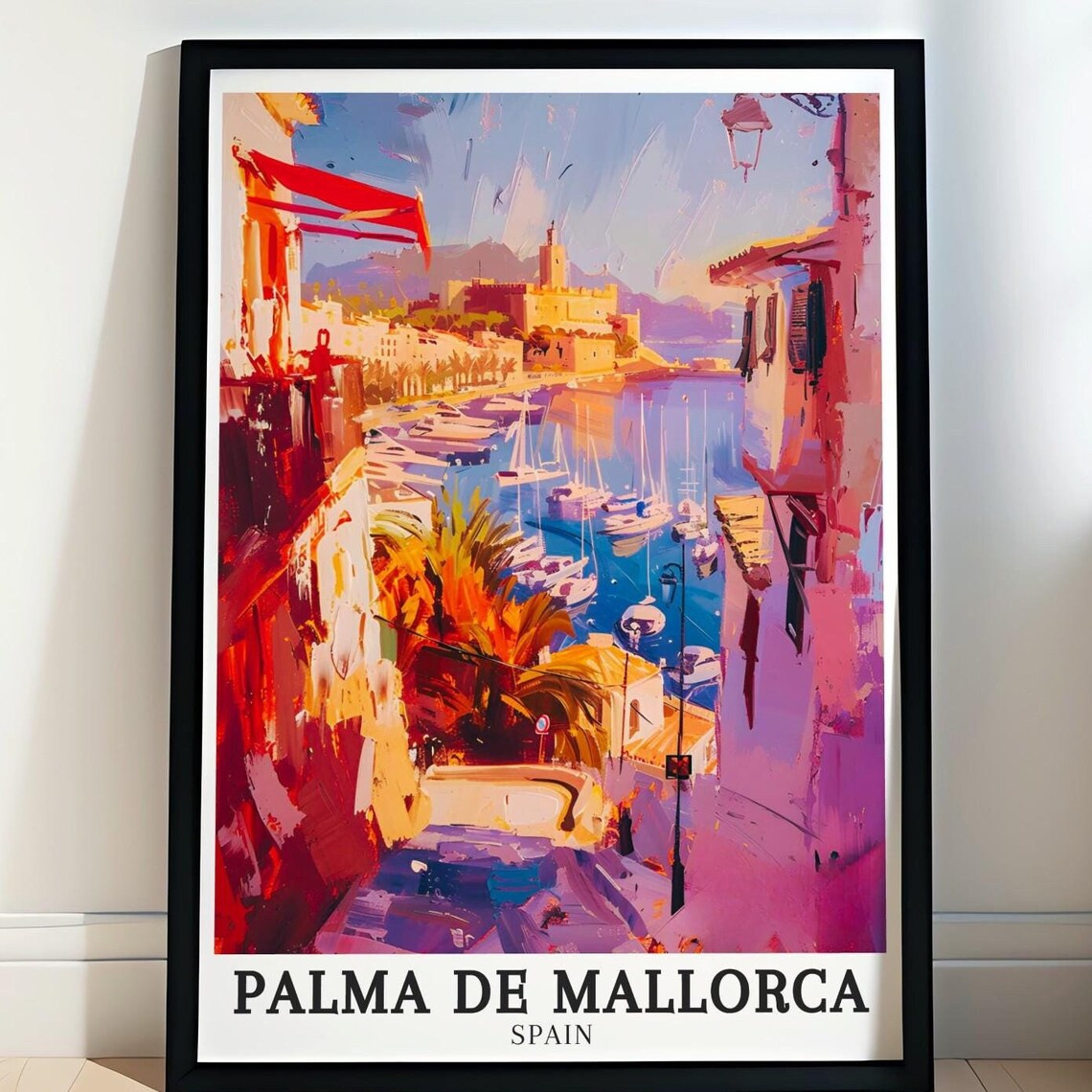 Palma De Mallorca Spain Harbor Street Painted Sunset Travel Poster
