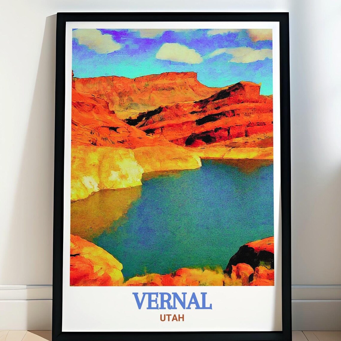 Vernal Utah Red Rock Canyon River Vibrant Landscape Travel Poster