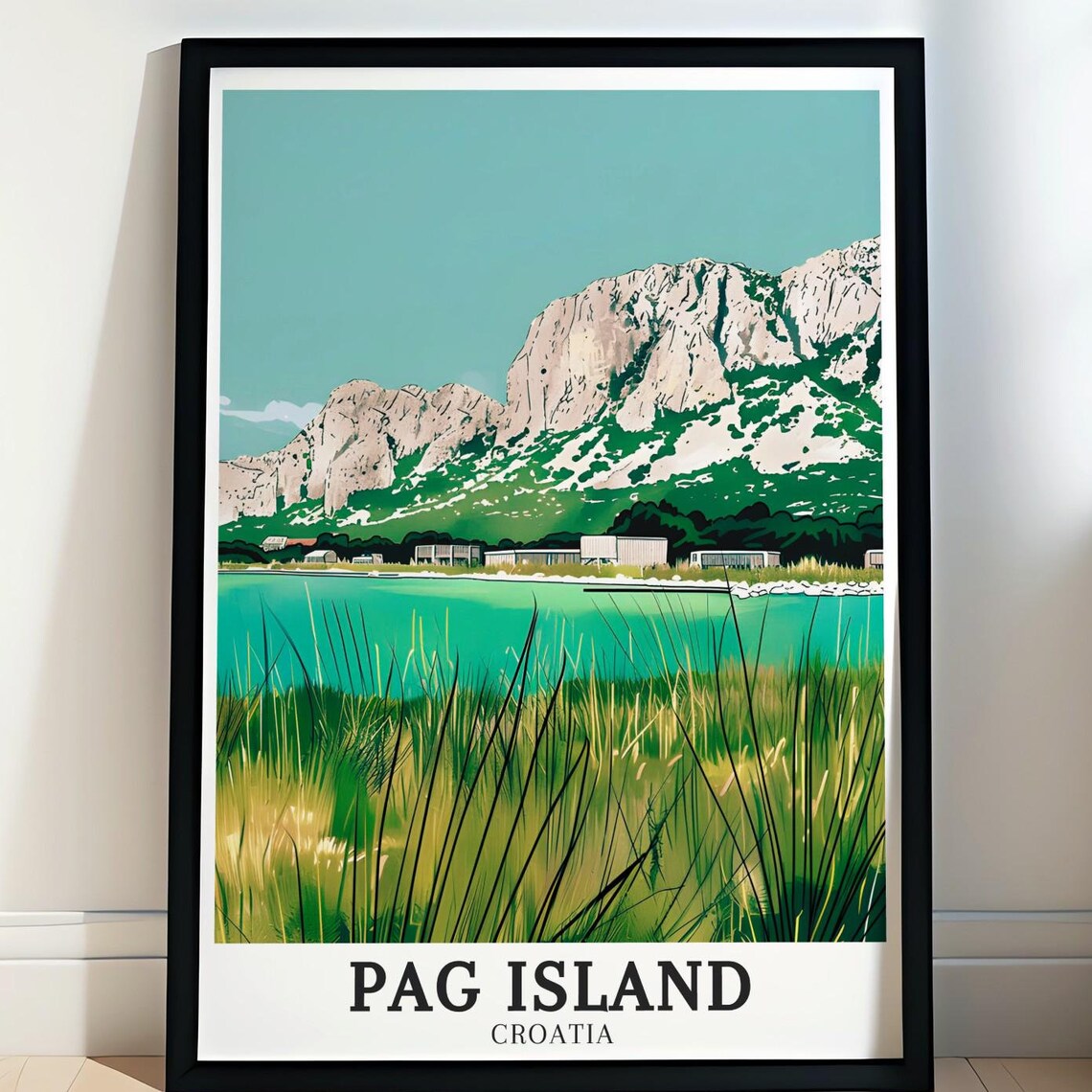 Pag Island Croatia Emerald Lagoon Reeds Mountain View Poster