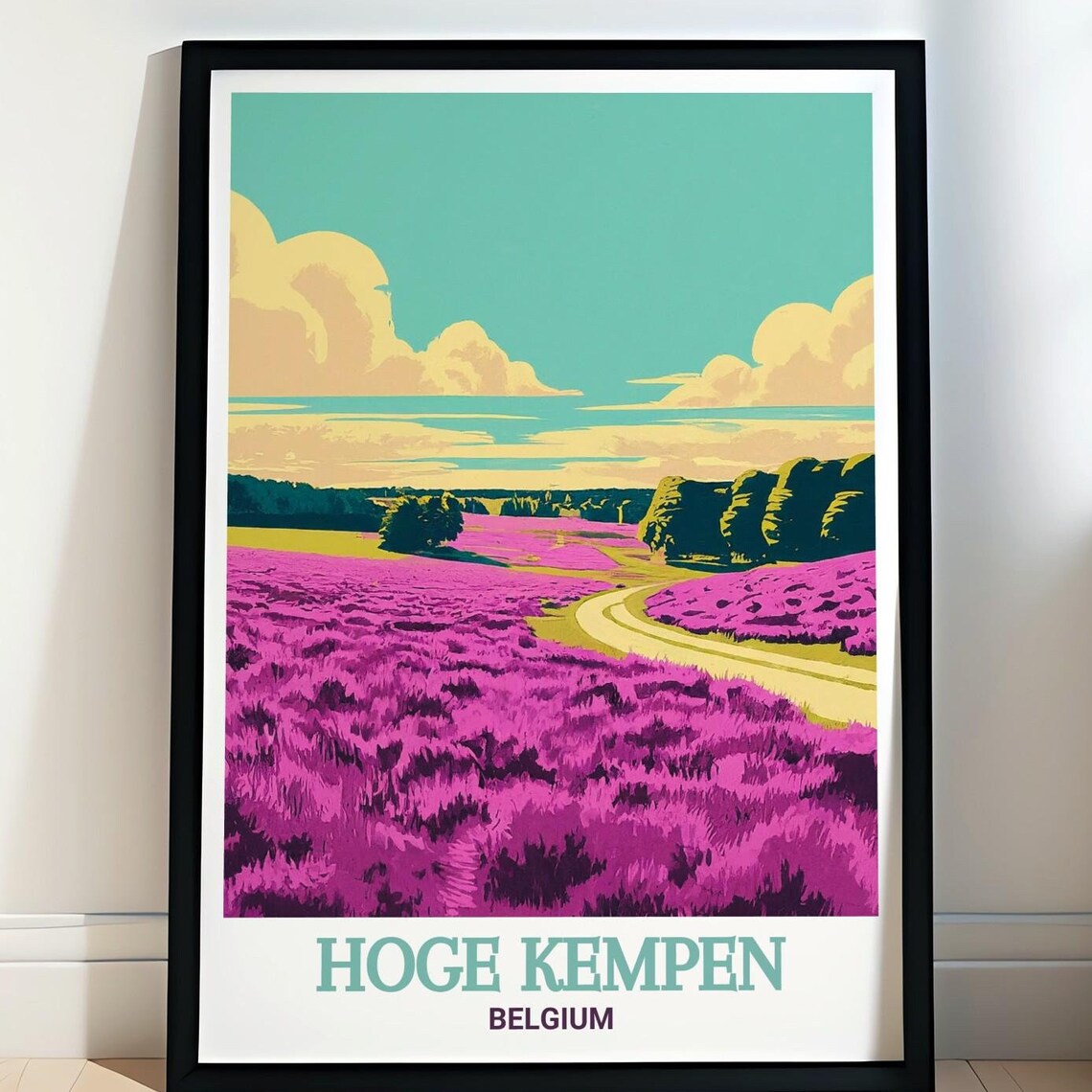 Hoge Kempen Belgium Purple Heather Blooming Field Path Poster