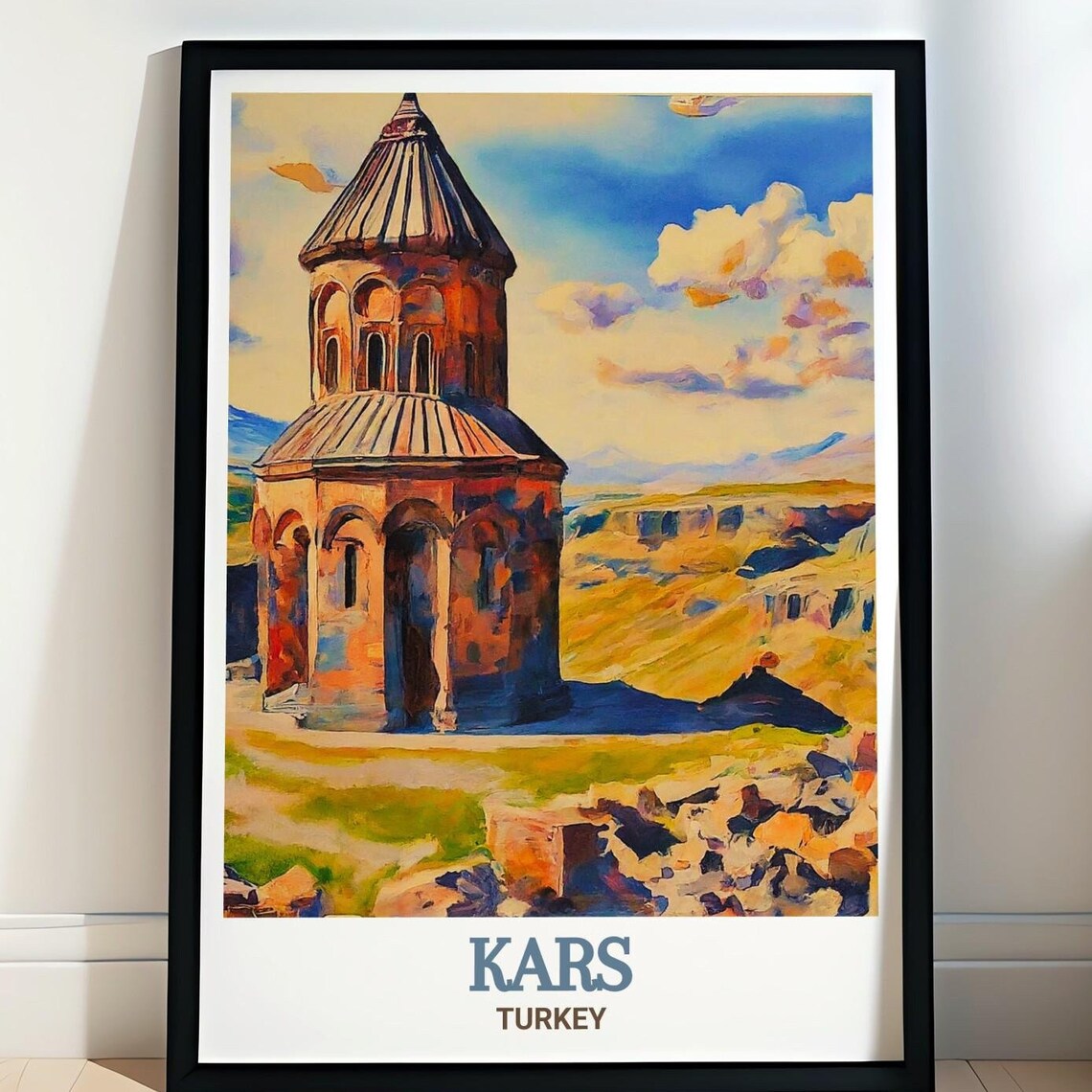 Kars Turkey Ani Ruins Ancient Stone Church Golden Landscape Poster