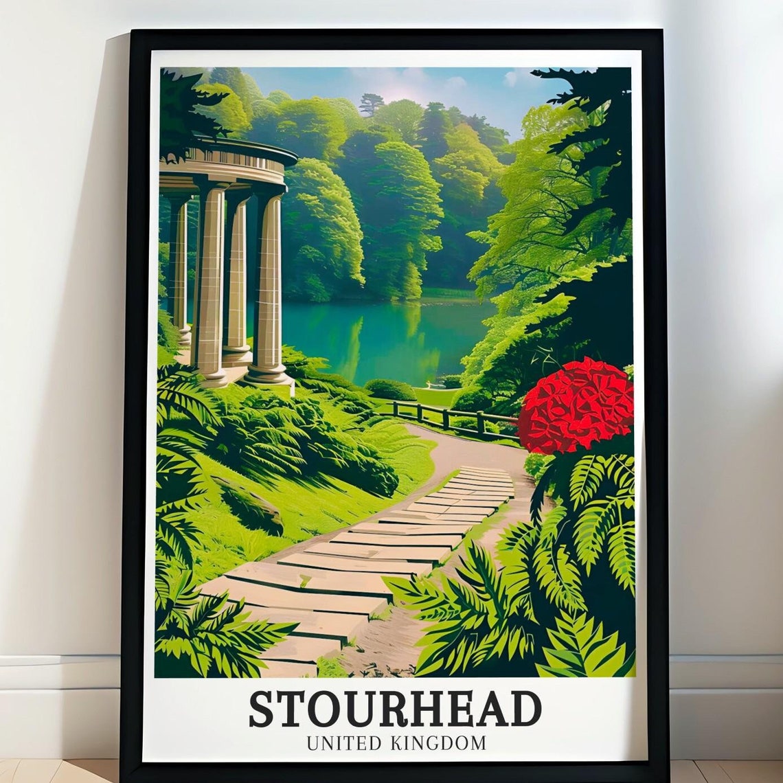 Stourhead United Kingdom Rotunda Temple Lake Garden Steps Poster