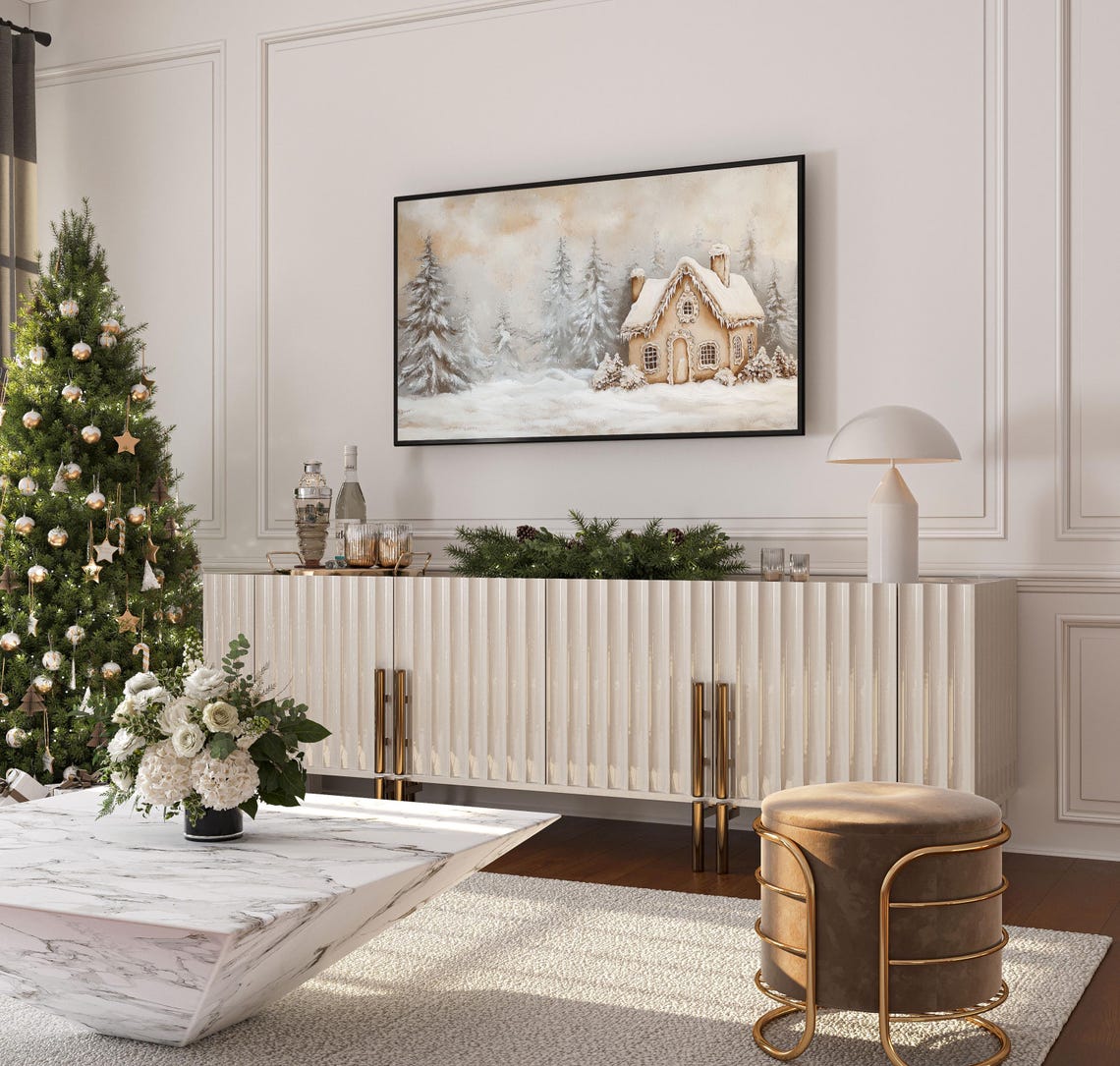 Snowy Gingerbread Cottage Winter Forest Wonderland Painting Poster - Image 4