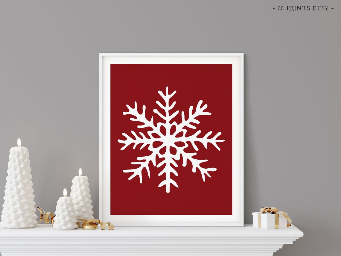 White Snowflake Red Background Christmas Holiday Winter Poster - Image 3