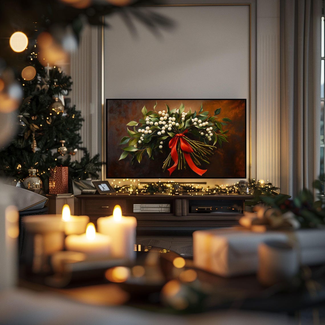 Festive Holiday Mistletoe Bouquet Christmas Frame TV Art Poster - Image 3