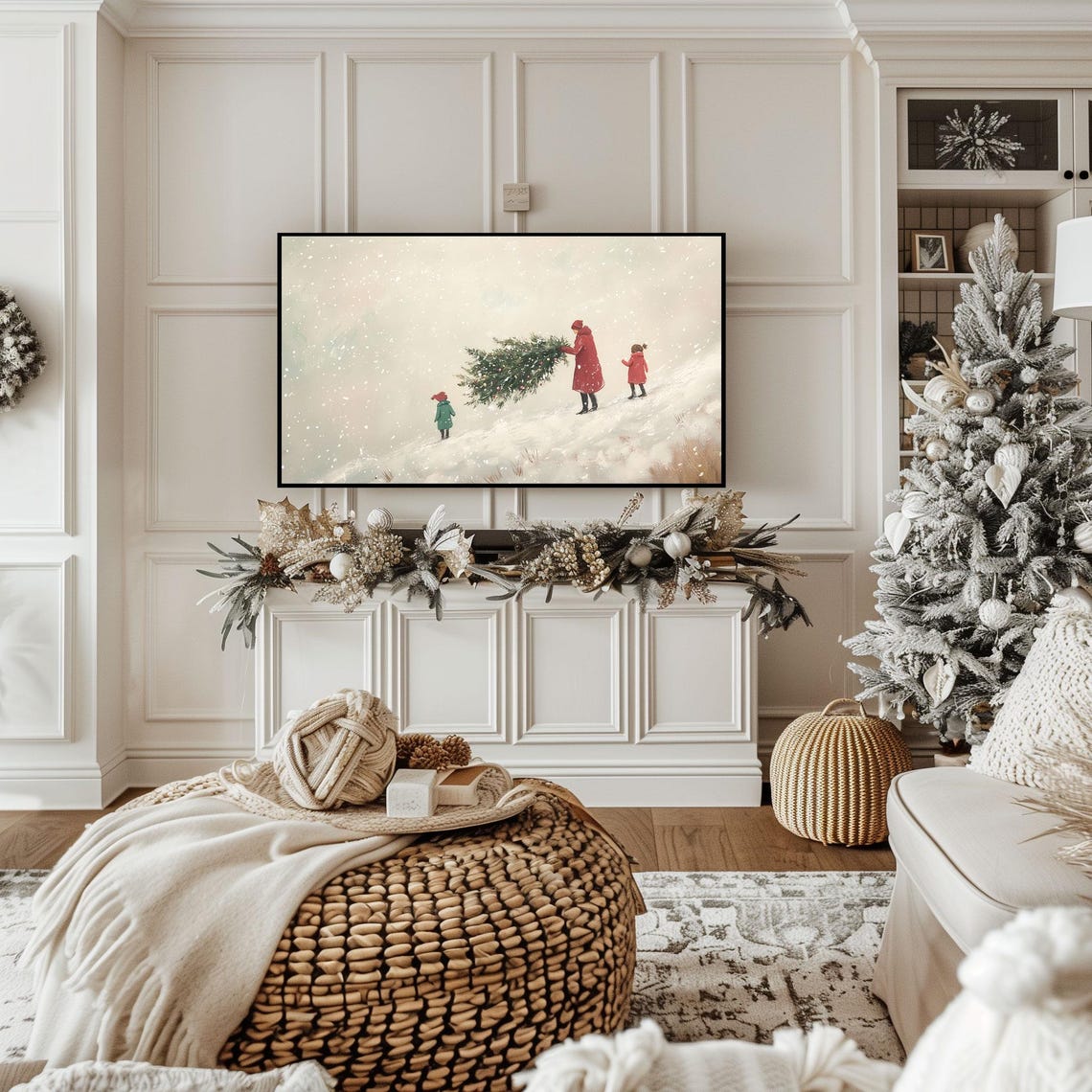 Snowy Family Scene Christmas Frame Tv Art Frame Tv Art Christmas Frame Tv Christmas Art Holiday Frame Tv Art Art For Your Tv - Image 2