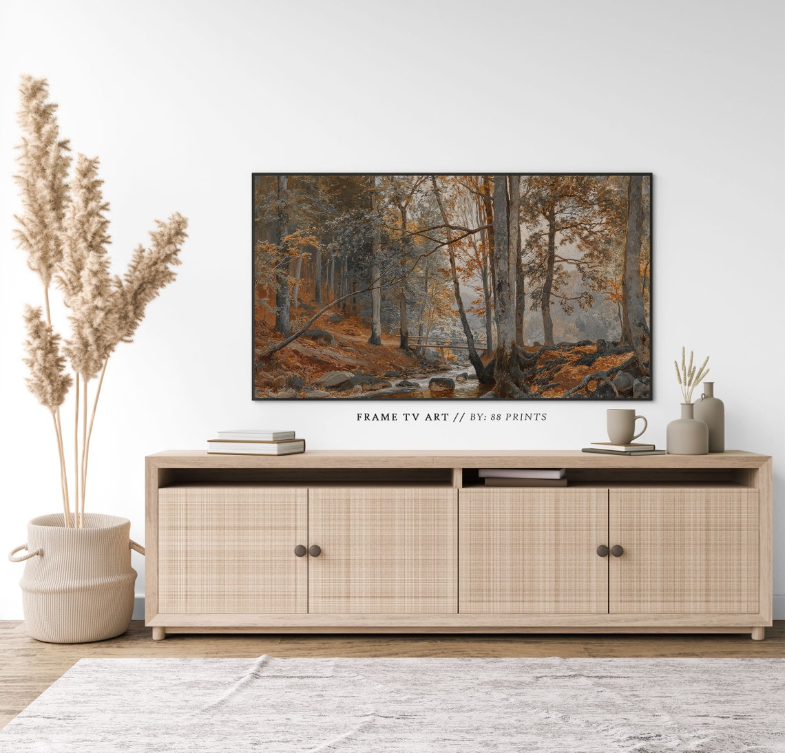 Vintage Autumn Forest Stream Moody Landscape Painting Poster - Image 3