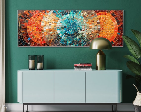 Kaleidoscope Art Dreams Vivid Colors Mosaic Pattern Print Panoramic Wall Art Geometric Mosaic Art For Above Bed Decor And Home Decore