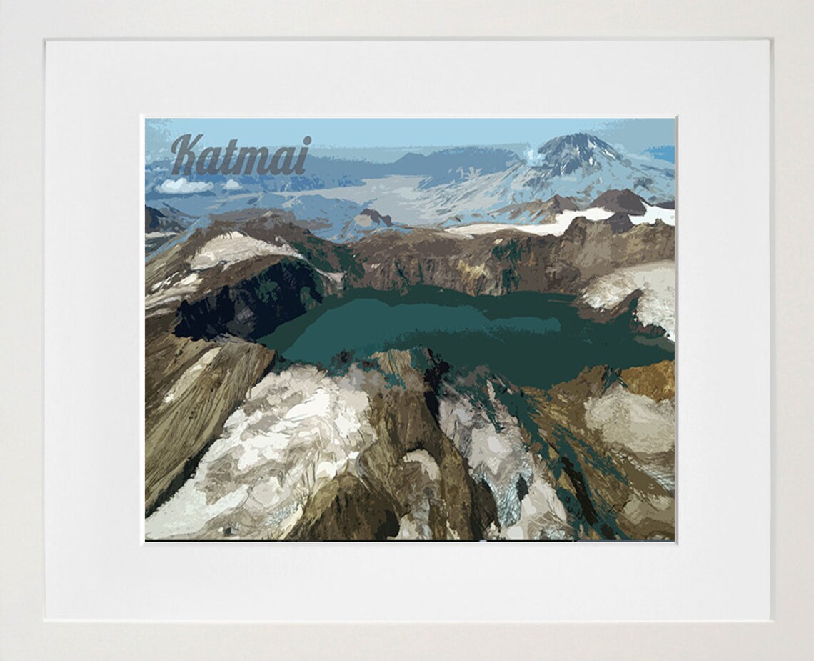 Katmai Alaska Volcanic Crater Lake Aerial Modern Park Poster