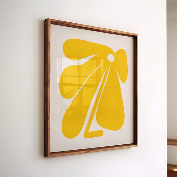 Yellow Flower Print Abstract Floral Wall Art Organic Botanical Poster Square Handdrawn
