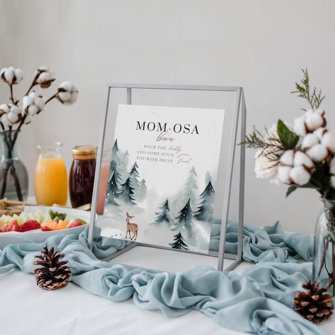 Elegant Winter Baby Shower Custom Sign Template Deer Pines Print - Image 4