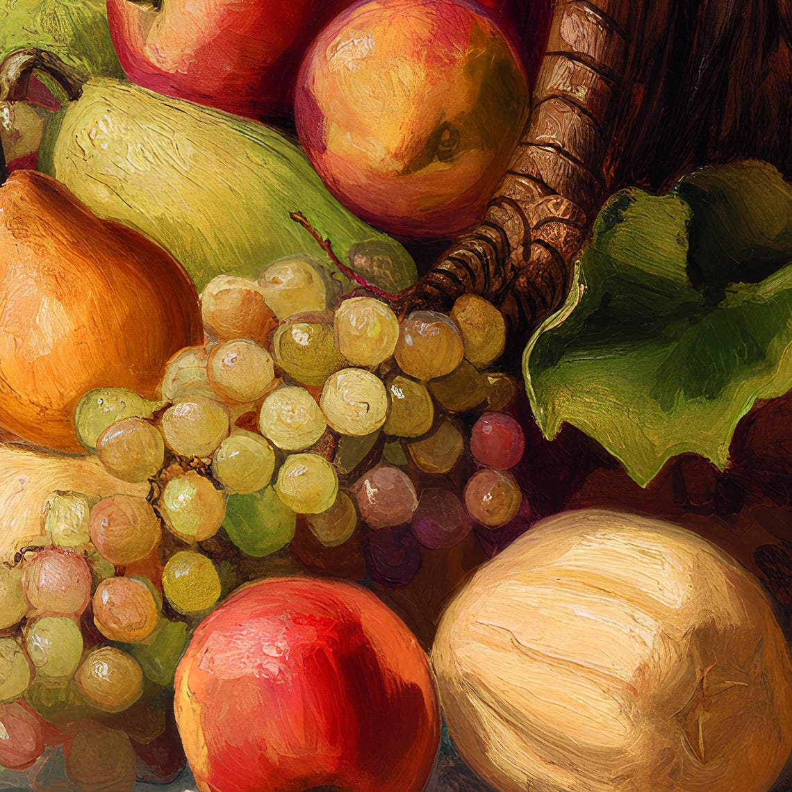 Vintage Harvest Cornucopia Fruit Still Life Oil Painting Poster - Image 2