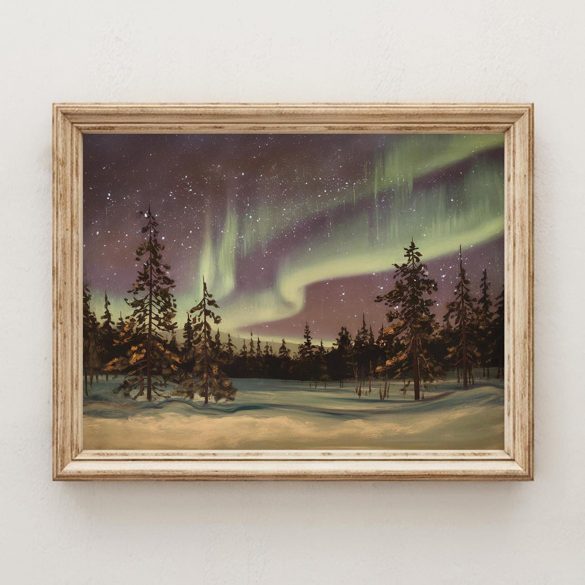 Aurora Borealis Night Sky Snowy Pines Forest Winter Landscape Poster - Image 4