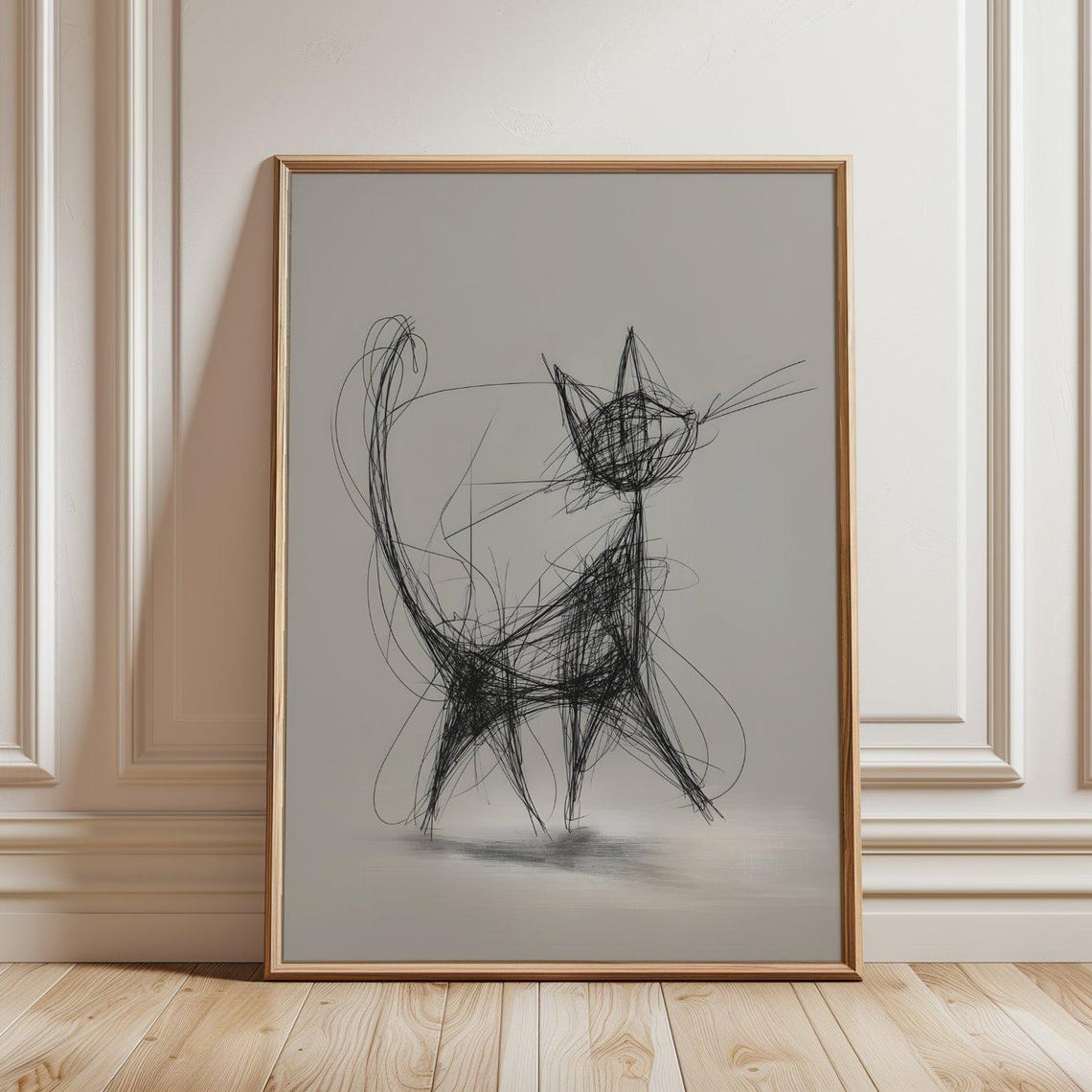 Cat Poster Minimalist Art Print Scribble Illustration Monochrome Wall Decor Modern Artwork