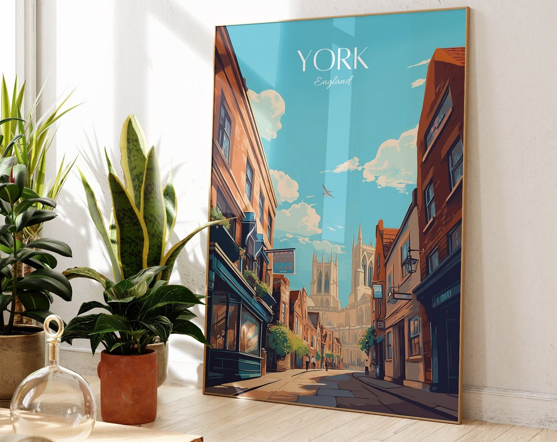 York England Old Town Shops Minster Street View Travel Poster