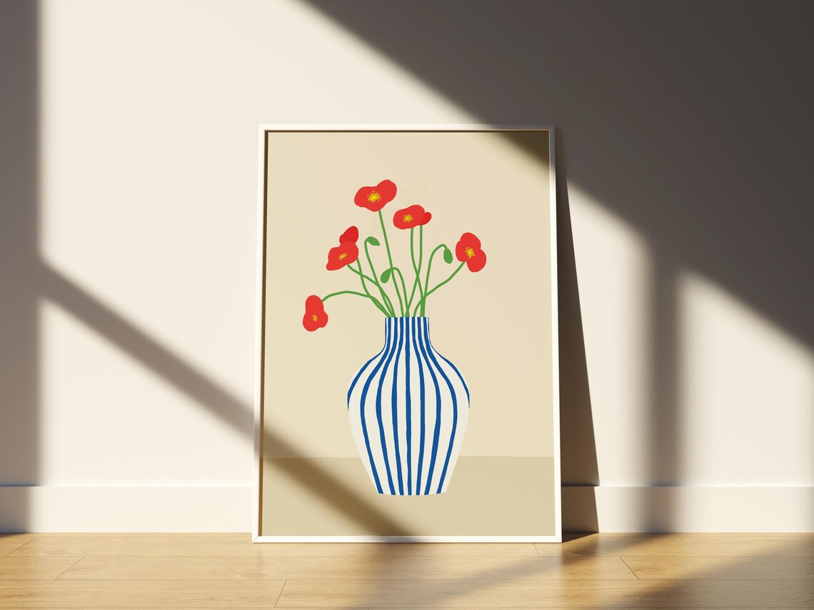 Poppies and Tulips Bouquet Art Print, Minimal Floral - Image 2