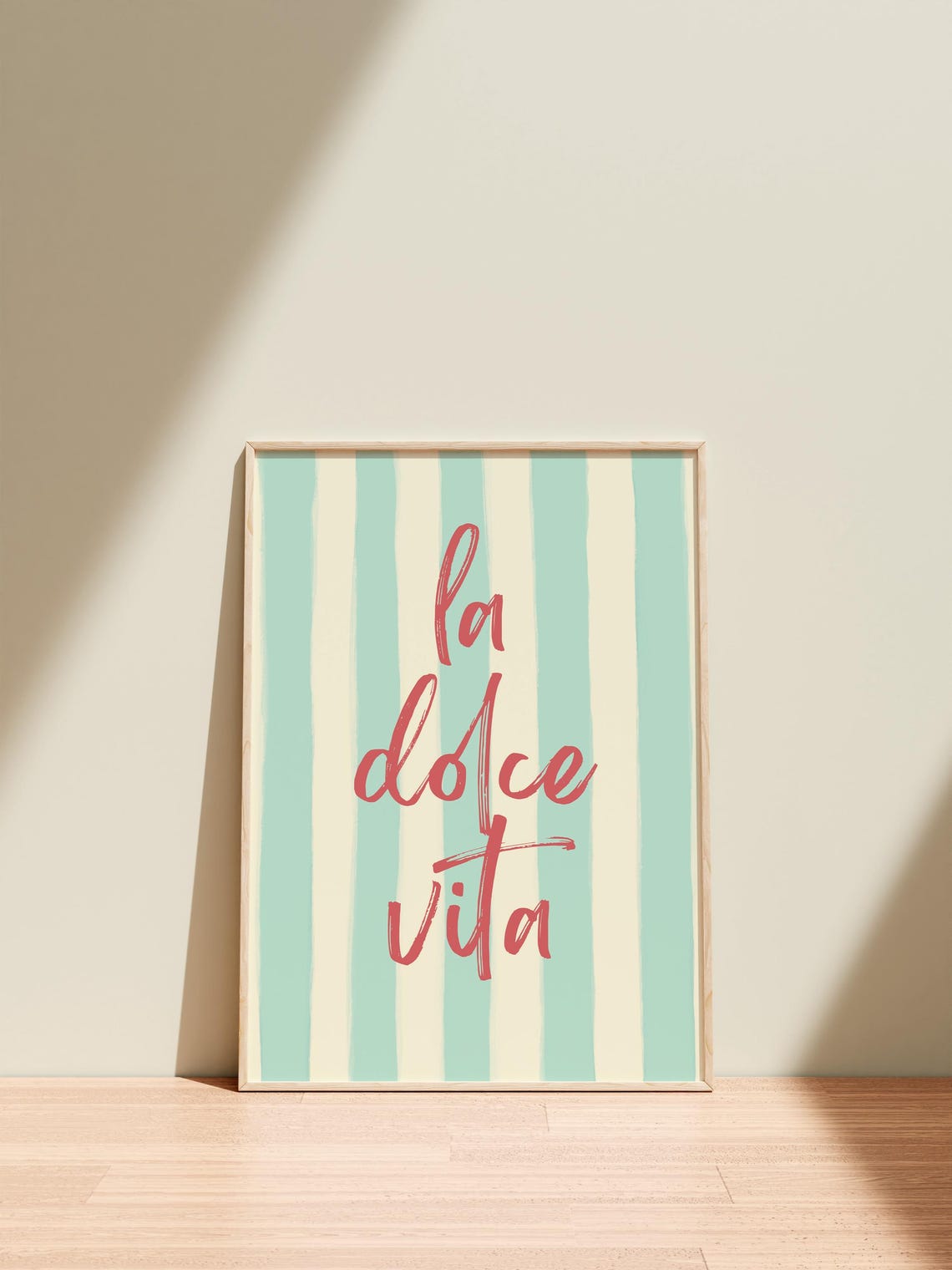 La Dolce Vita Script Quote Poster Mint Green Striped Wall Art Print - Image 2