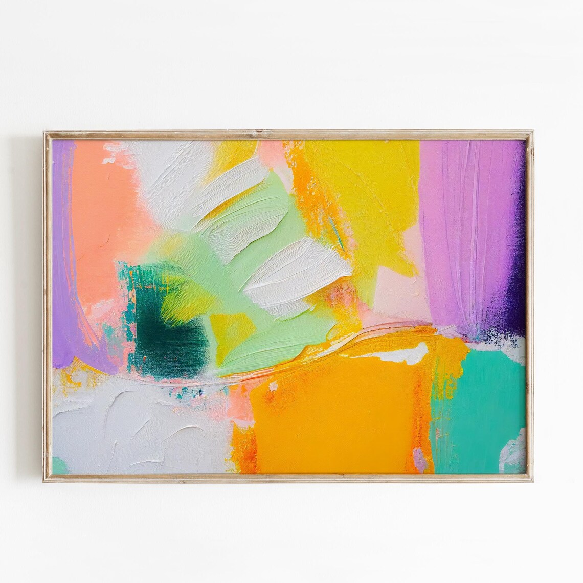 Peach Gold Mint Lavender Brushstroke Soft Abstract Painting Poster