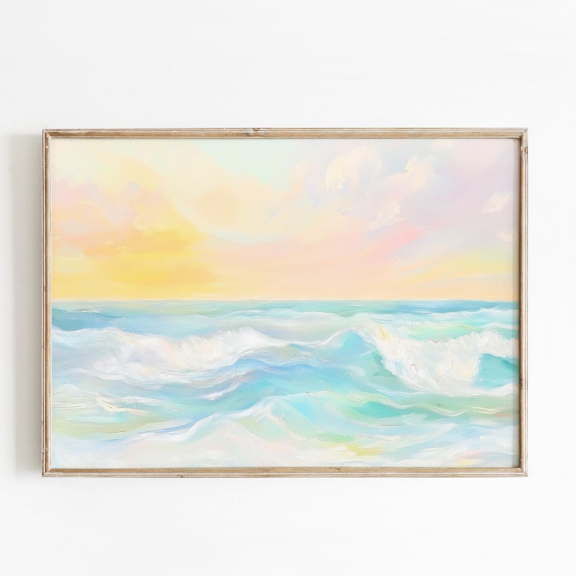 Pastel Sunrise Ocean Waves Turquoise Seascape Serene Art Poster