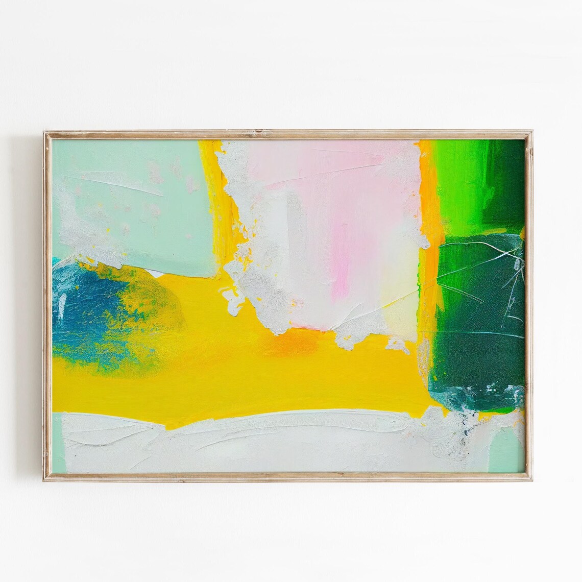 Yellow Mint Emerald White Color Field Abstract Painting Poster