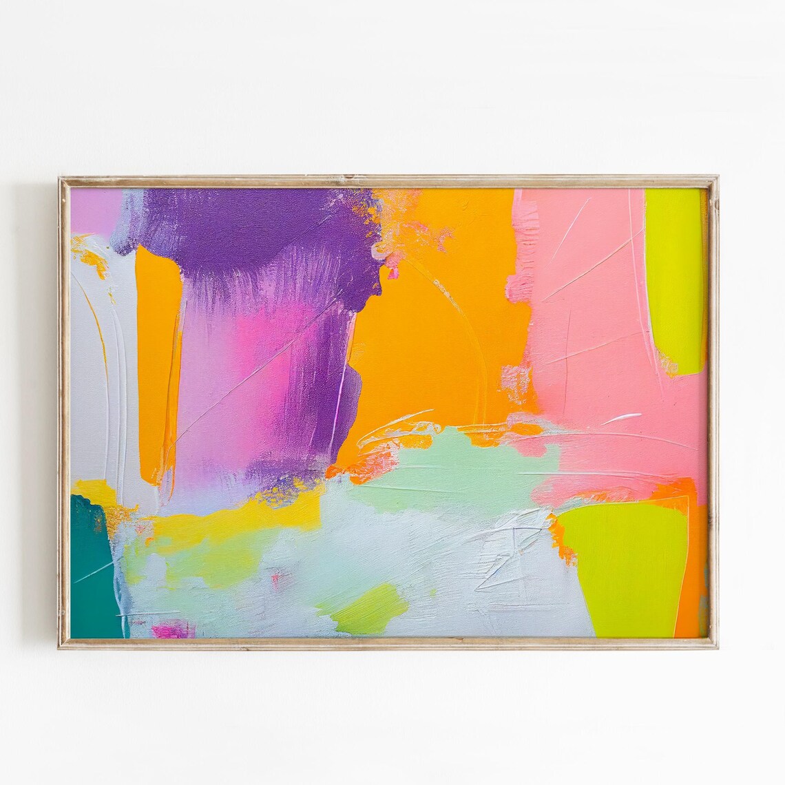 Violet Marigold Blush Lime Block Color Abstract Painting Poster