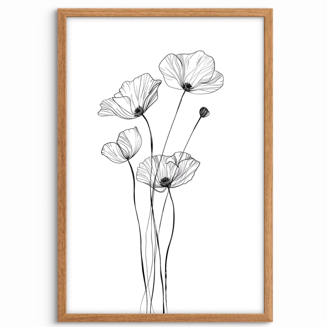 Minimalist Black and White Poppy Line Drawing Flower Art Poster