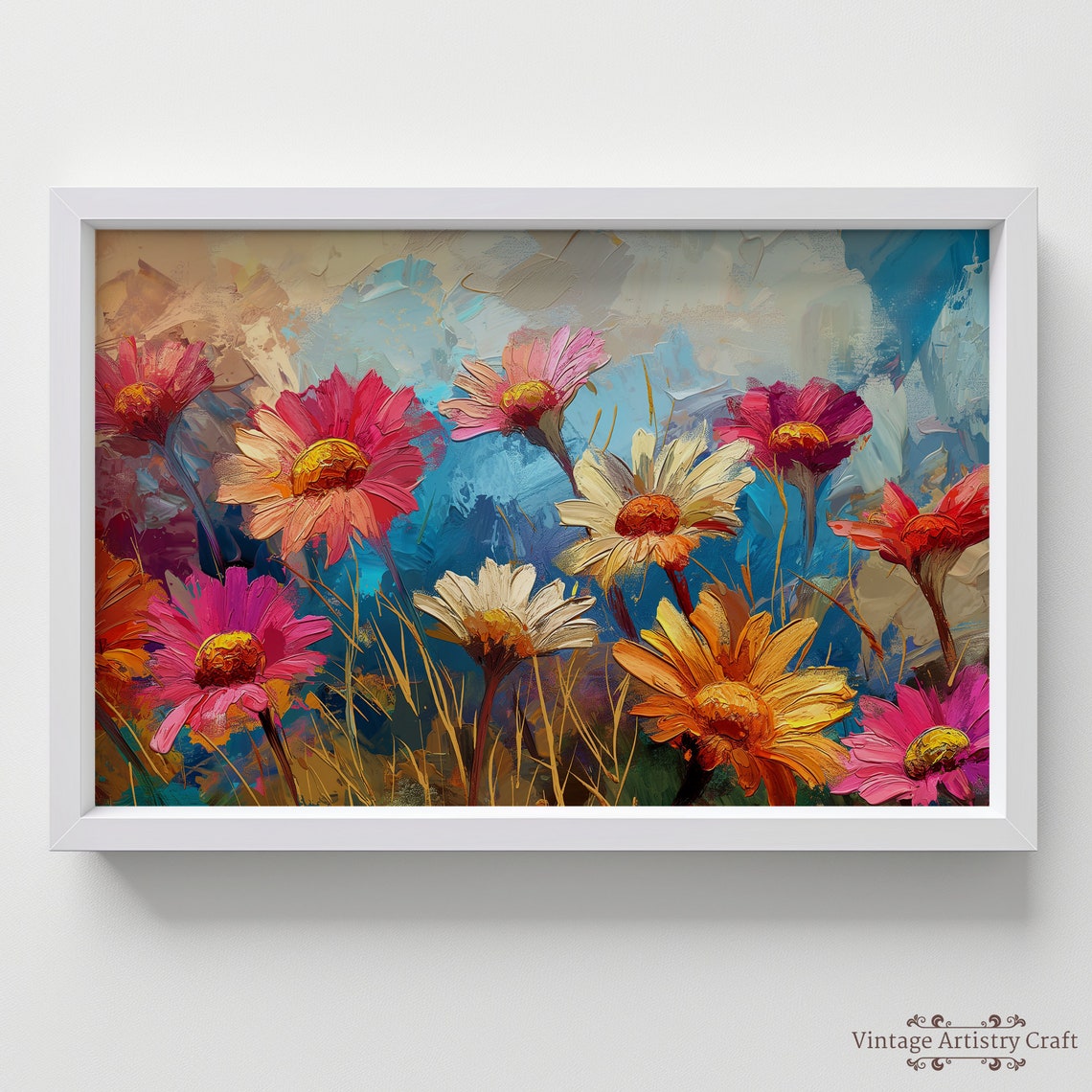 Colorful Daisy Meadow Bold Impasto Flower Oil Painting Poster - Image 7