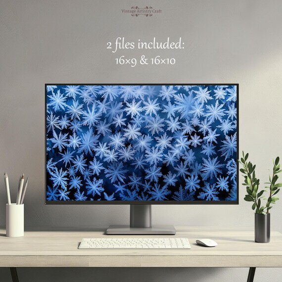 Blue Snowflake Pattern Winter Icy Wallpaper Digital Art Poster
