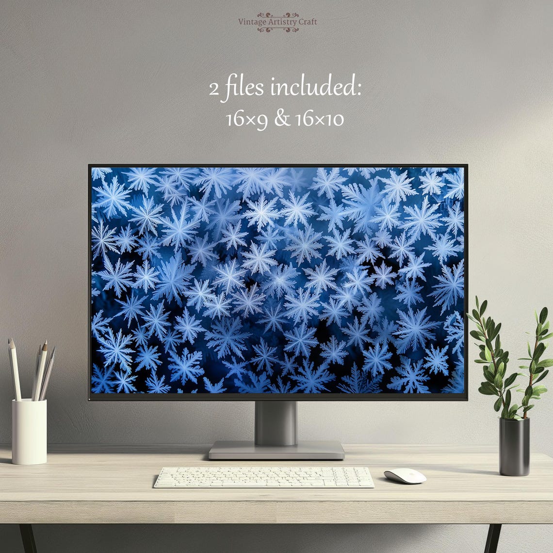Blue Snowflake Pattern Winter Icy Wallpaper Digital Art Poster