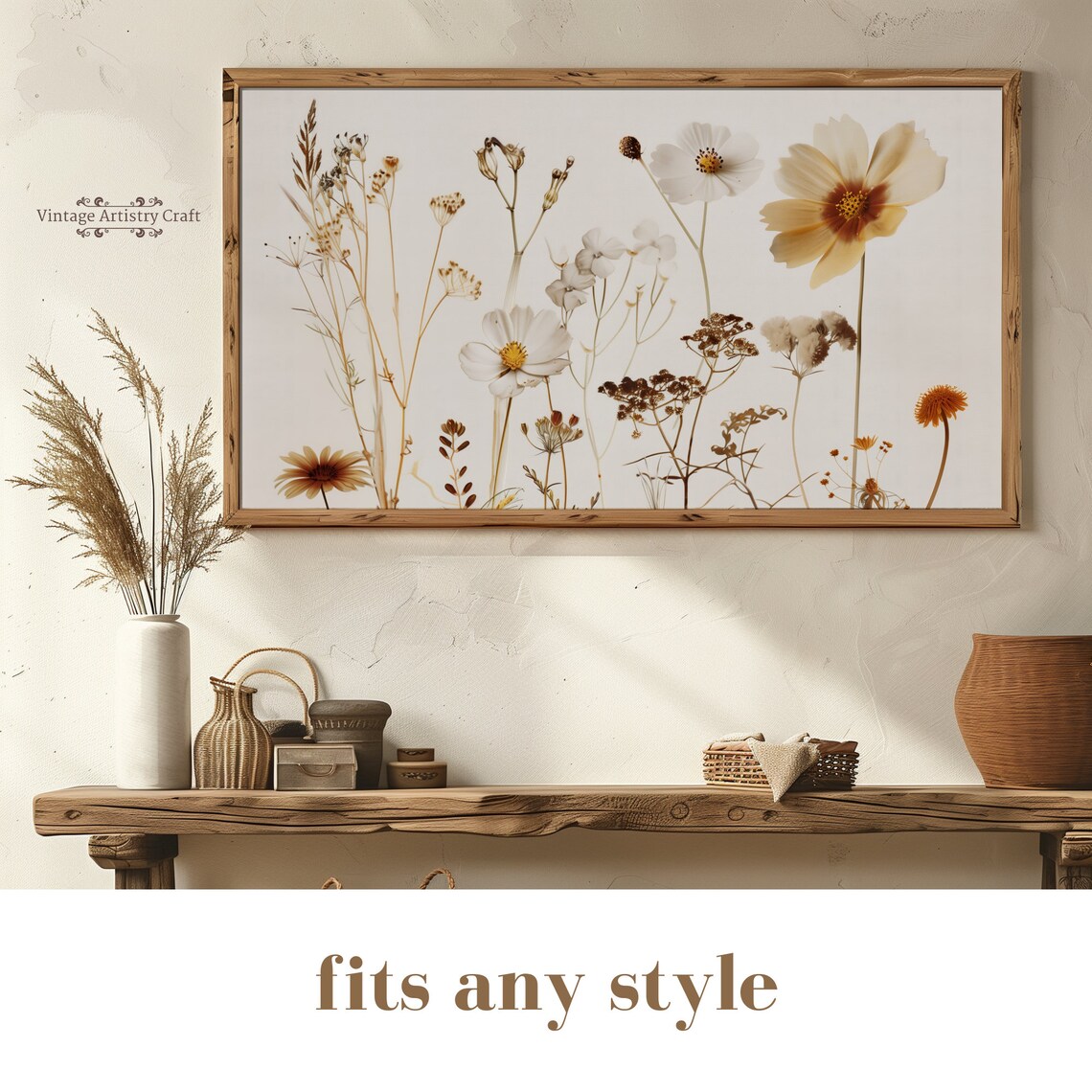 Wild Flower Painting, Neutral Farmhouse Vintage Art Print - Image 6