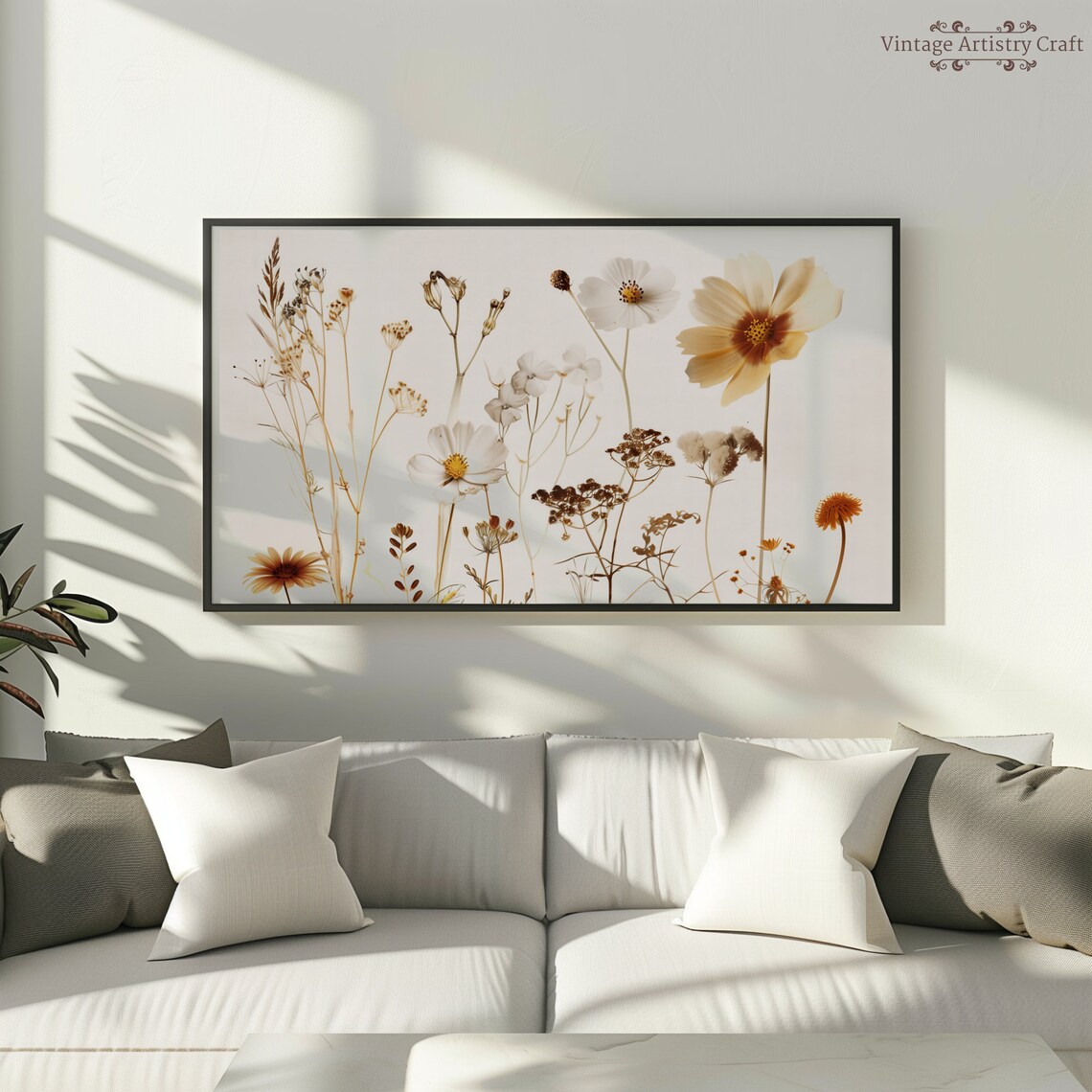 Wild Flower Painting, Neutral Farmhouse Vintage Art Print - Image 3