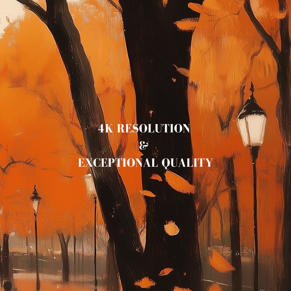 Autumn City Park Stroll Orange Trees Fall Foliage Oil Painting Poster - Image 7