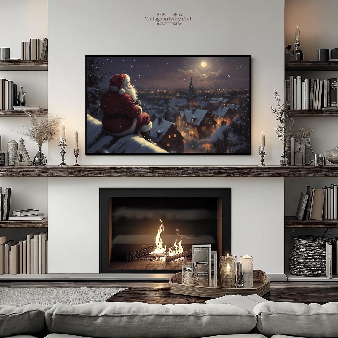 Winter Frame Tv Art Santa Claus In Snow Covered Town Moody Farmhouse Tv Decor Vintage Oil Painting 4k - Image 6