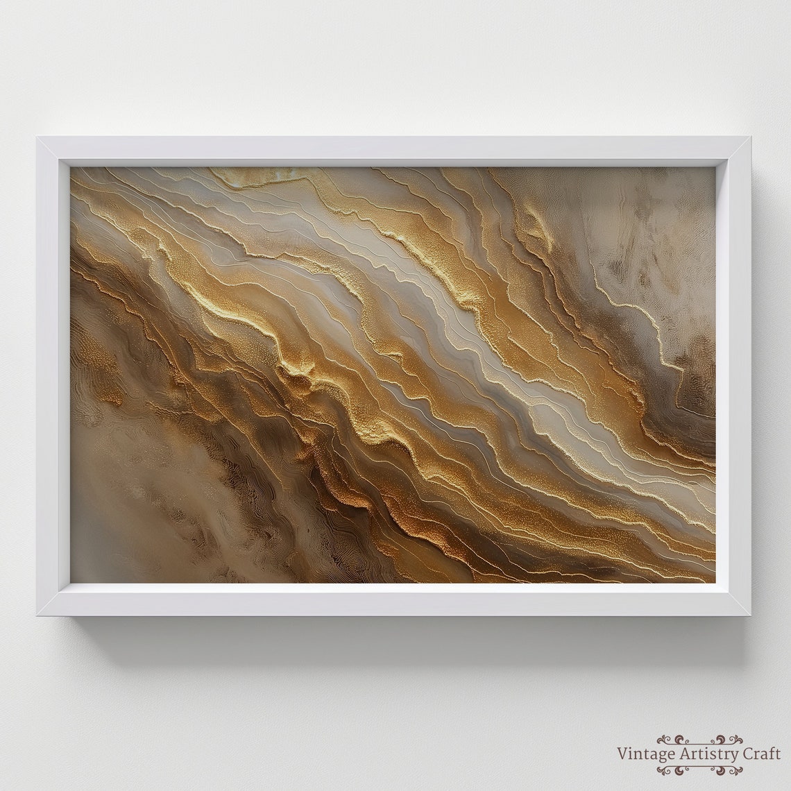 Luxurious Gold Marble Veins Abstract Brown Swirl Texture Wall Art - Image 3