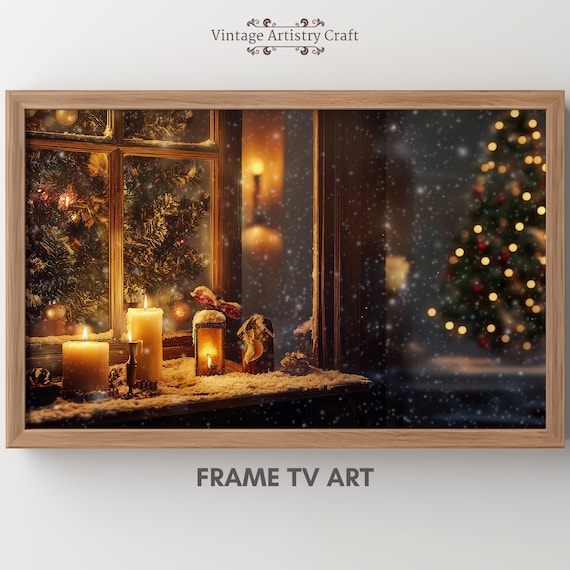 Snowy Christmas Window with Candles Cozy Winter Holiday Art Poster