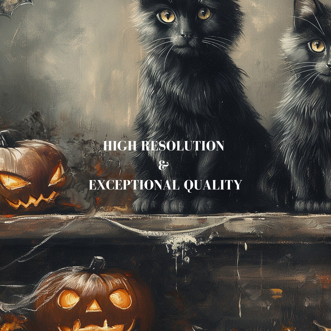 Cute Black Cats Halloween Retro Ghost Art Print - Image 6