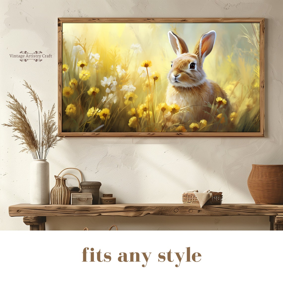Spring Bunny in Wildflowers Easter Rabbit Golden Meadow Poster - Image 6
