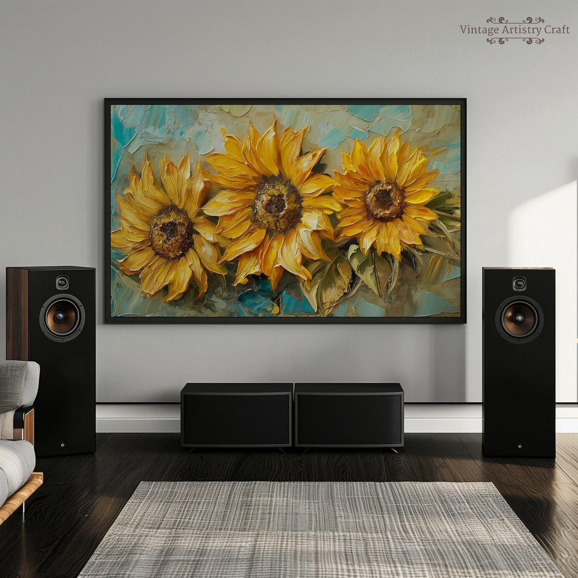 Bold Sunflowers Impasto Oil Painting Vibrant Summer Floral Poster - Image 3