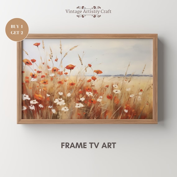 Orange Poppies Wheat Field Wildflower Vintage Oil Painting Poster