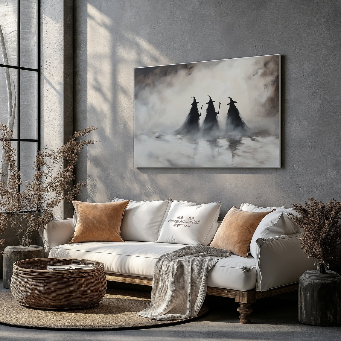 Three Witch Silhouettes Foggy Halloween Spooky Night Art Poster - Image 4