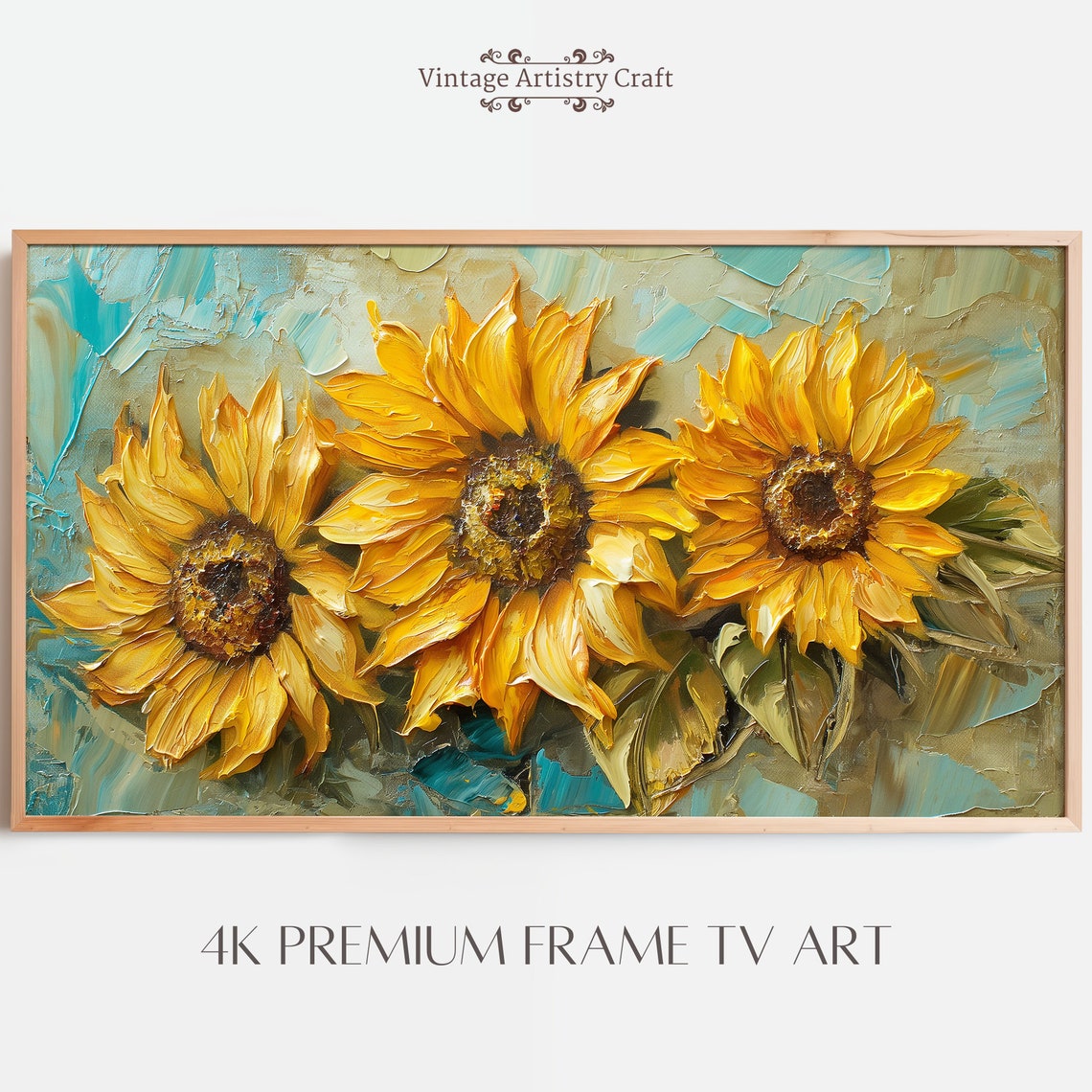 Bold Sunflowers Impasto Oil Painting Vibrant Summer Floral Poster