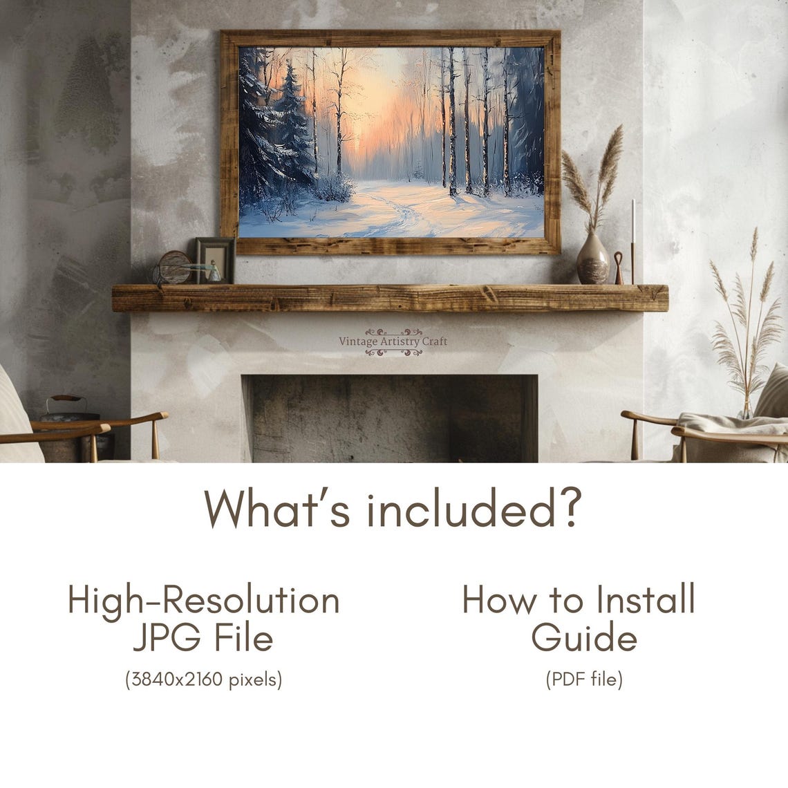 Winter Forest Path Sunset Snowy Pines Romantic Evening Painting Poster - Image 6