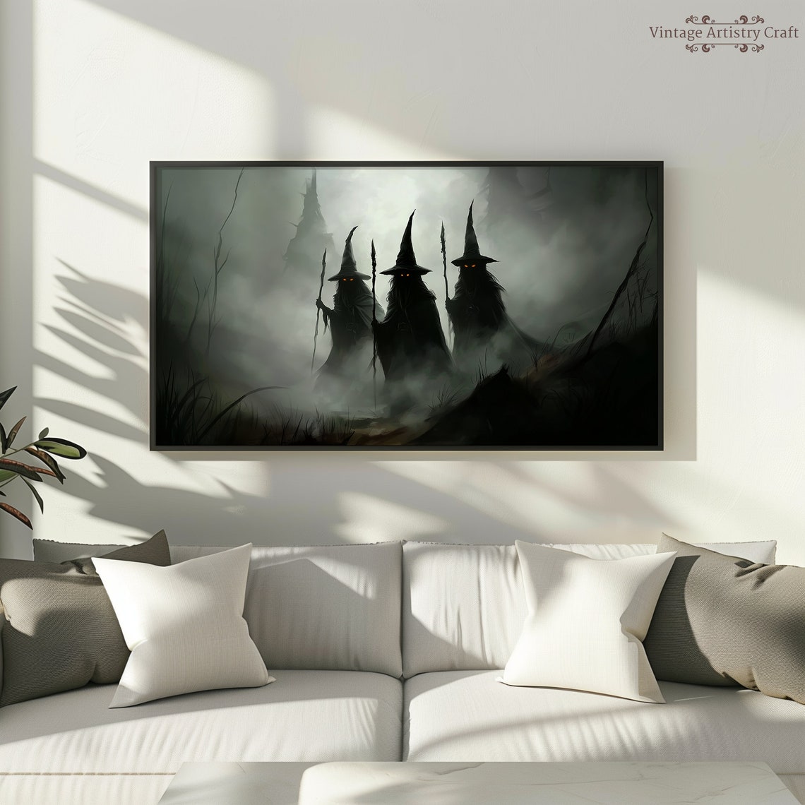 Three Dark Witches In Foggy Forest Mist Spooky Halloween Poster - Image 4