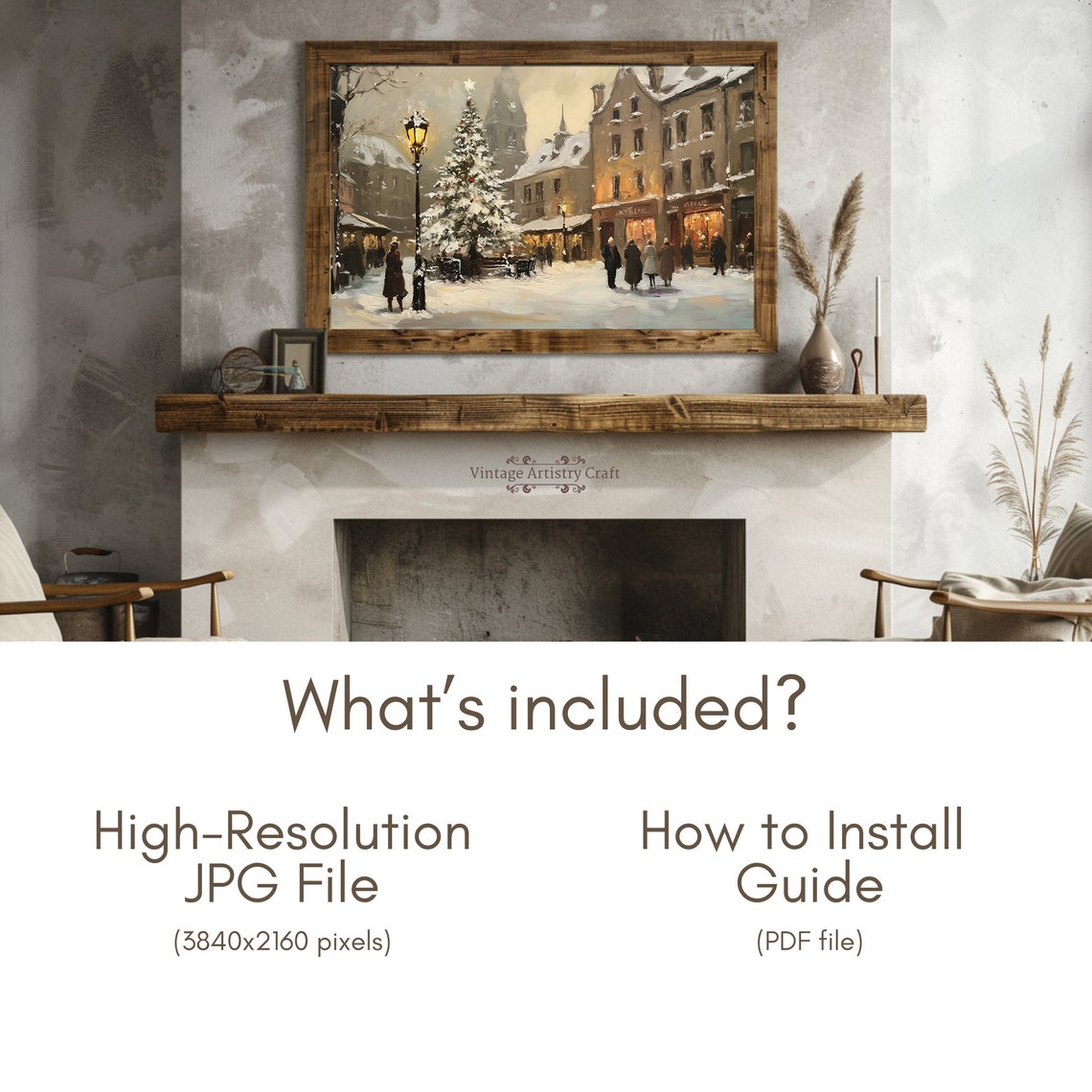 Frame Tv Art Street Christmas Town Warm Moody Winter Vintage Oil Painting Farmhouse Christmas Tv Decor 4k - Image 6