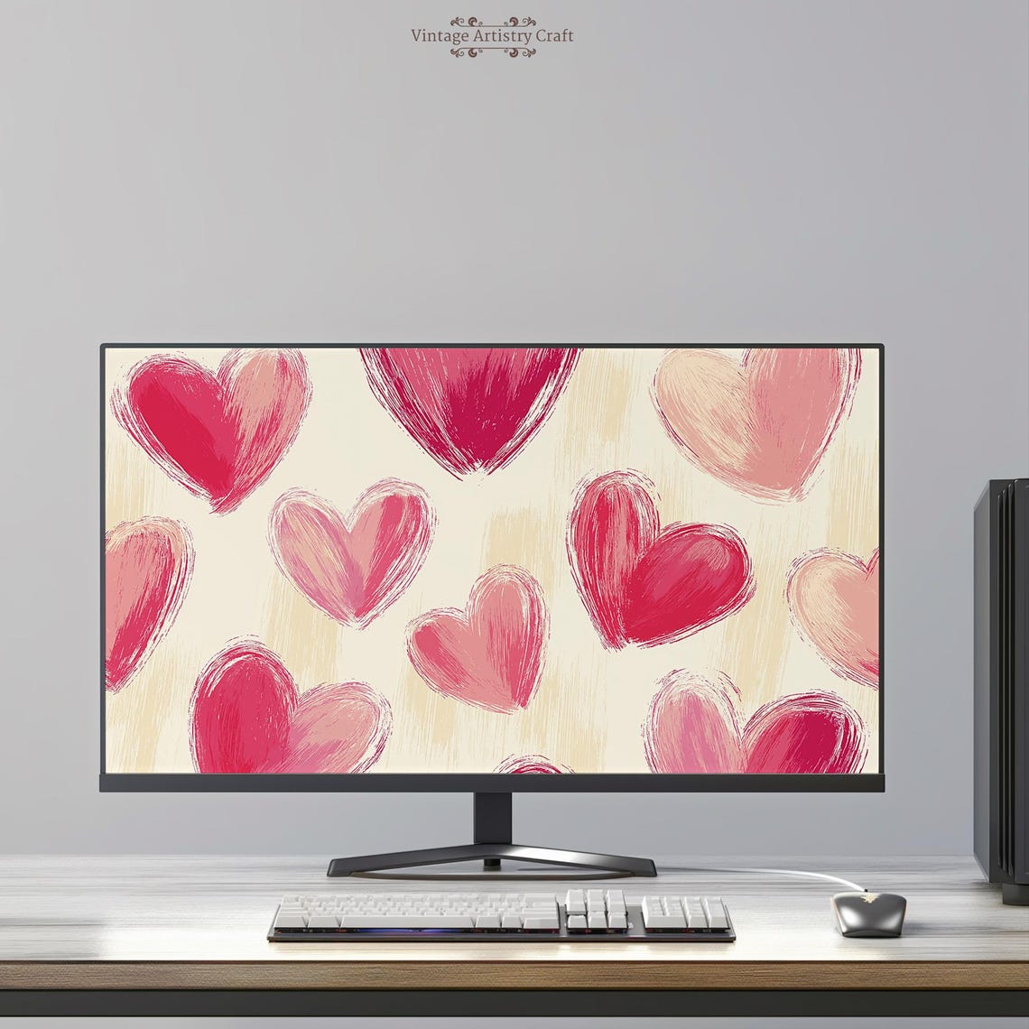 Pink Hearts Pattern Watercolor Romantic Valentine Wallpaper Art Poster - Image 4