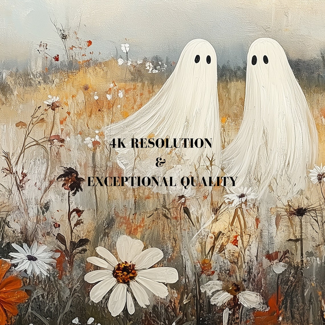 Cute Ghost Pair Autumn Wildflower Meadow Halloween Vintage Poster - Image 8
