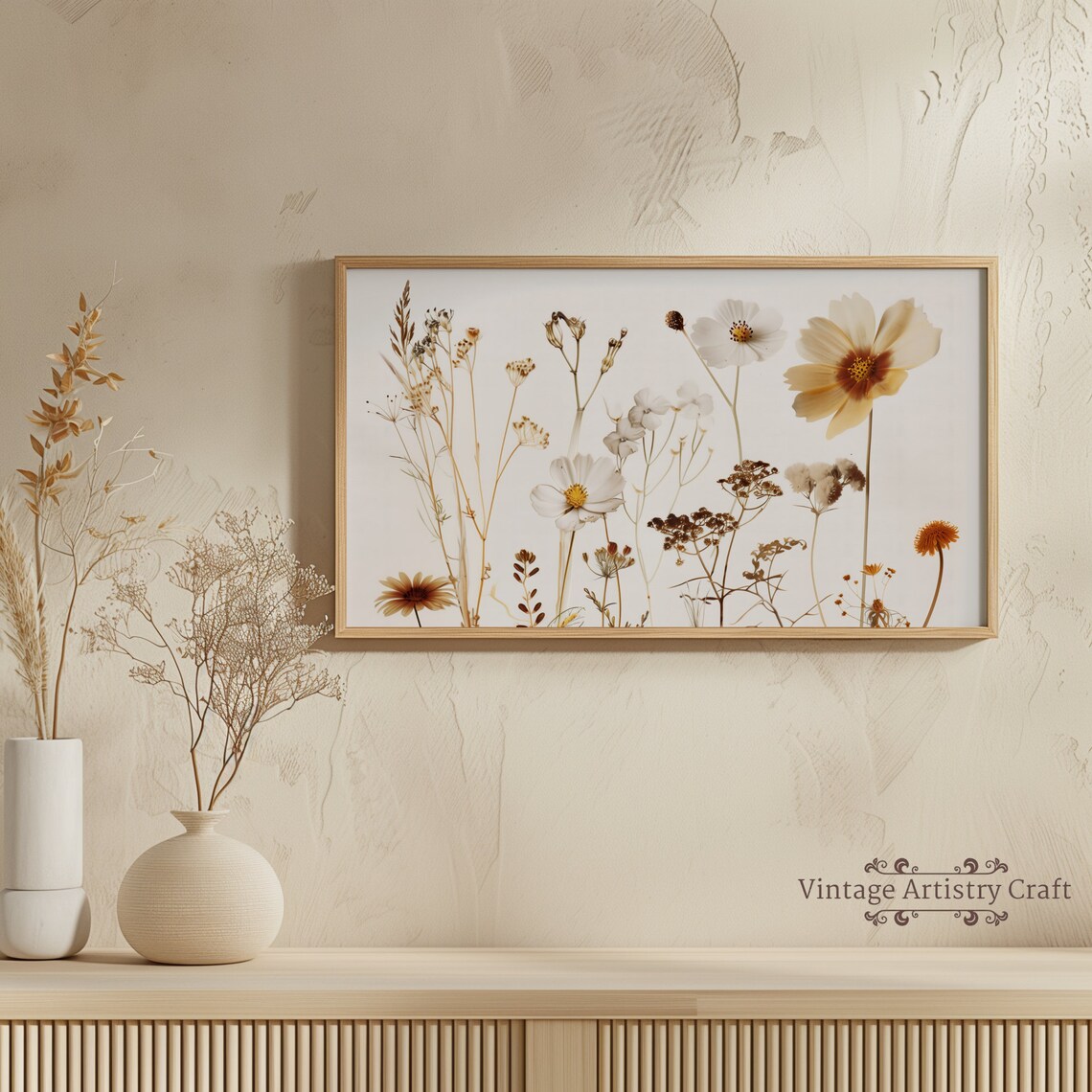 Wild Flower Painting, Neutral Farmhouse Vintage Art Print - Image 4