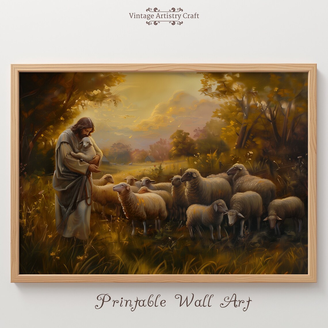 Jesus The Good Shepherd Christian Oil Painting Art Print