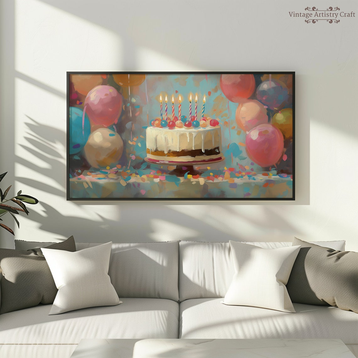 Colorful Birthday Cake Balloons Party Celebration Oil Painting Poster - Image 8